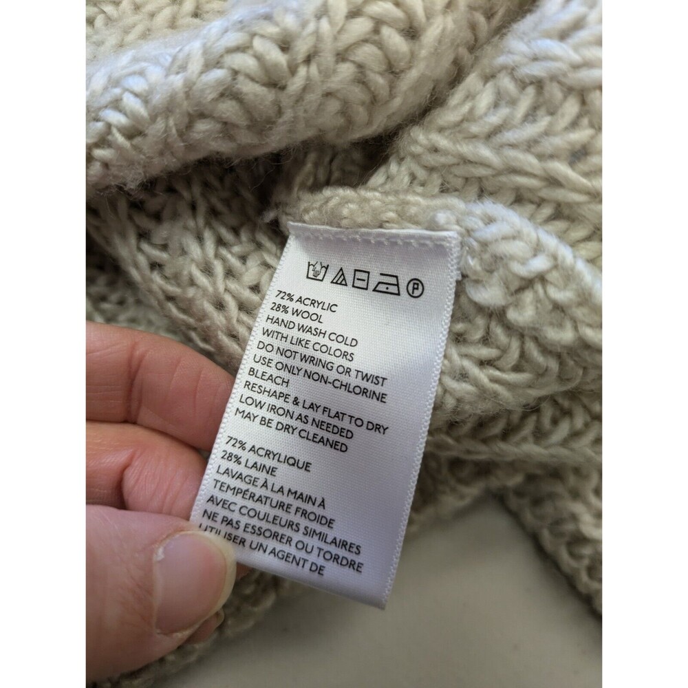 KIMCHI BLUE Wool Blend Crop Sweater Cream Chunky Knit Extra Long Sleeves Small - Picture 6 of 9